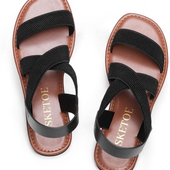 Wide Width Flat Sandals Women Open Toe Dressy Comfortable Work Footwear - Picture 2 of 6